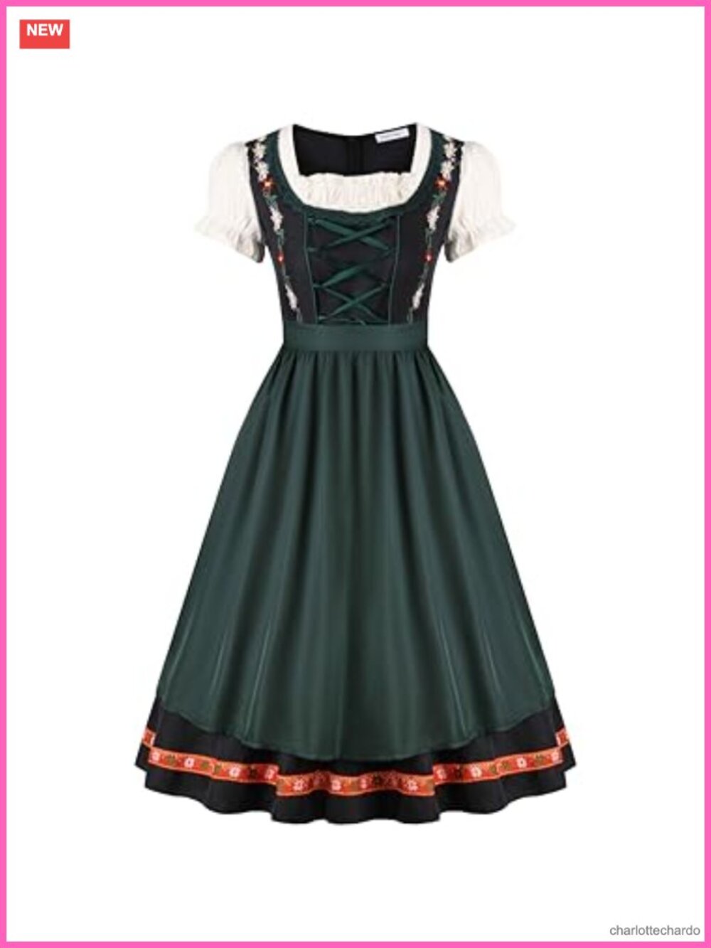 Women's Oktoberfest Dirndl Dress Costume with Apron 2Pcs Bavarian Beer Maid